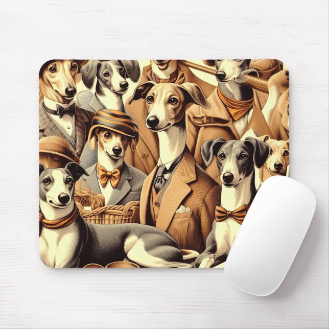 Vintage Italian Greyhound Illustration Mouse Mat (With Mouse)