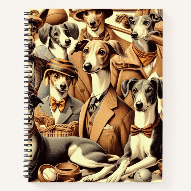 Vintage Italian Greyhound Illustration Notebook (Front)