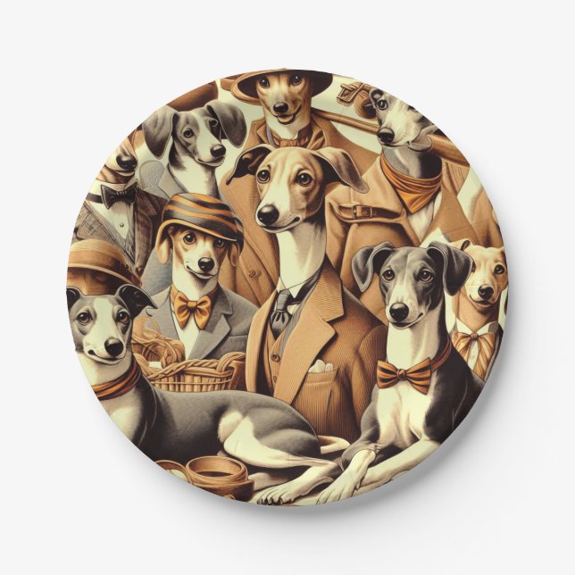 Vintage Italian Greyhound Illustration Paper Plate (Front)