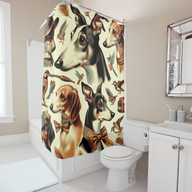 Vintage Italian Greyhound Illustration Shower Curtain (In Situ)