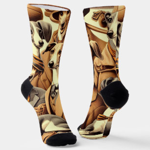 Vintage Italian Greyhound Illustration Socks
