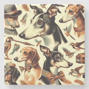Vintage Italian Greyhound Illustration Stone Coaster