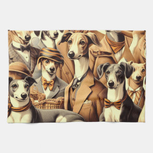 Vintage Italian Greyhound Illustration Tea Towel