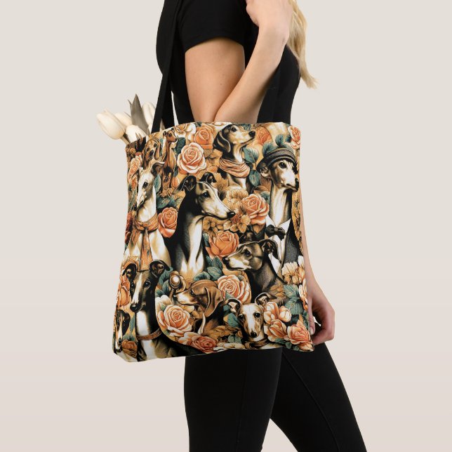 Vintage Italian Greyhound Illustration Tote Bag (Close Up)
