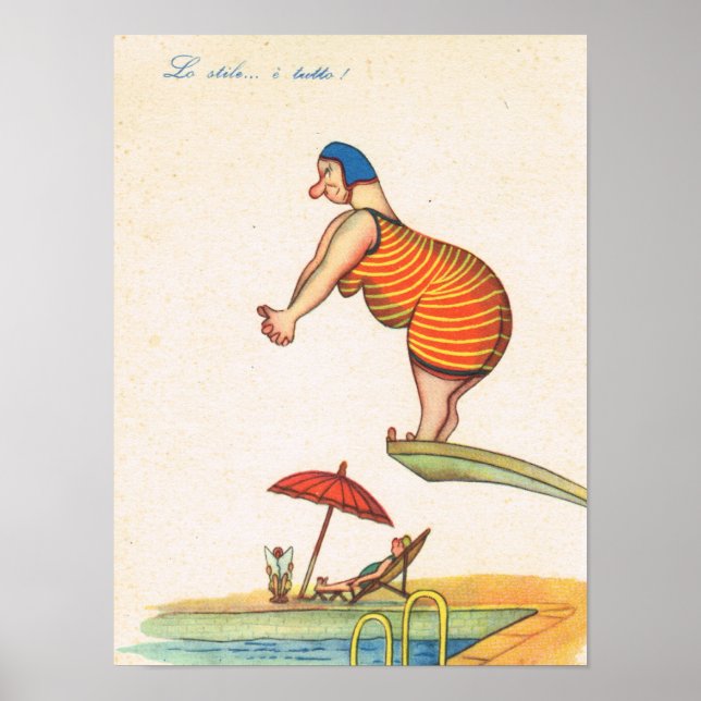 Vintage Italian humour, Fat lady Diving Poster (Front)