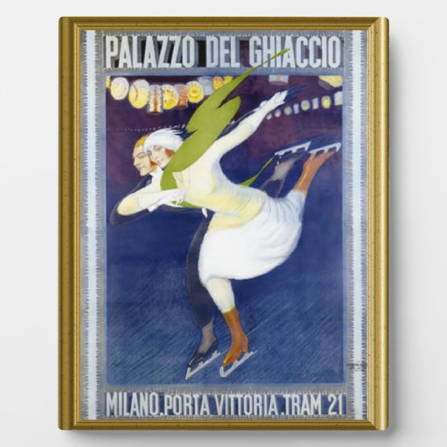 Vintage Italian ice skating poster Plaque (Front)