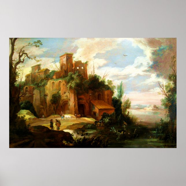 Vintage Italian Landscape with Ruins Poster (Front)