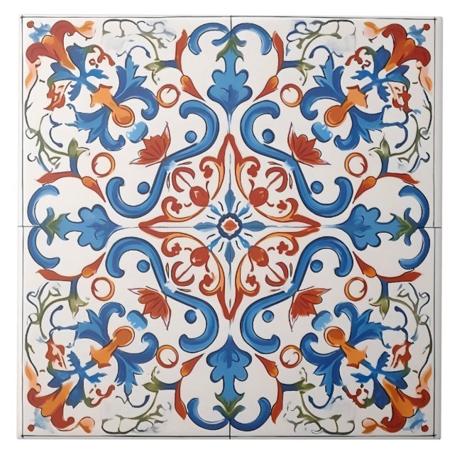 Vintage Italian Mediterranean Pattern Tile (Front)