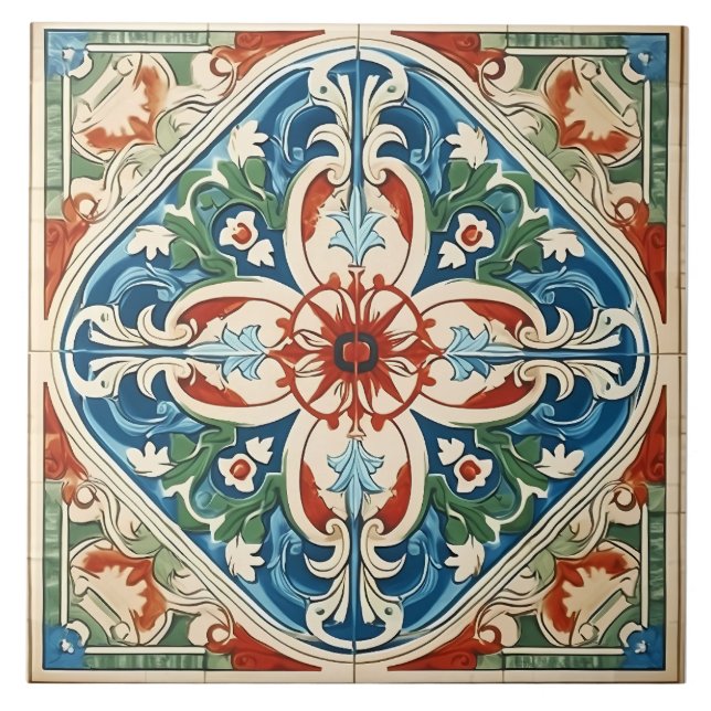 Vintage Italian Mediterranean Pattern Tile (Front)