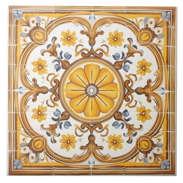 Vintage Italian Mediterranean Pattern Tile (Front)