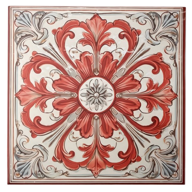 Vintage Italian Mediterranean Pattern Tile (Front)
