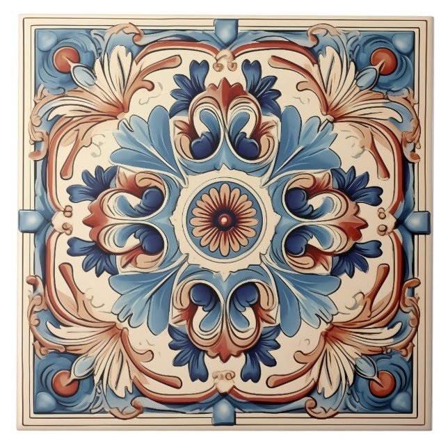 Vintage Italian Mediterranean Pattern Tile (Front)