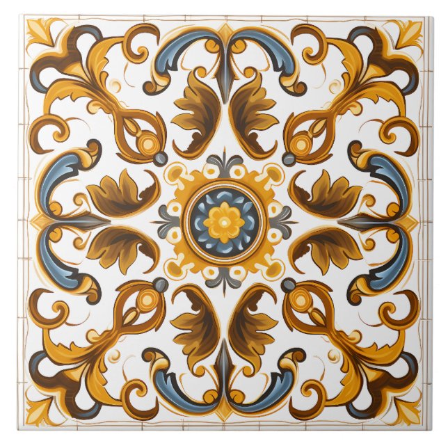 Vintage Italian Mediterranean Pattern Tile (Front)