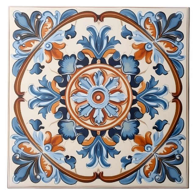 Vintage Italian Mediterranean Pattern Tile (Front)