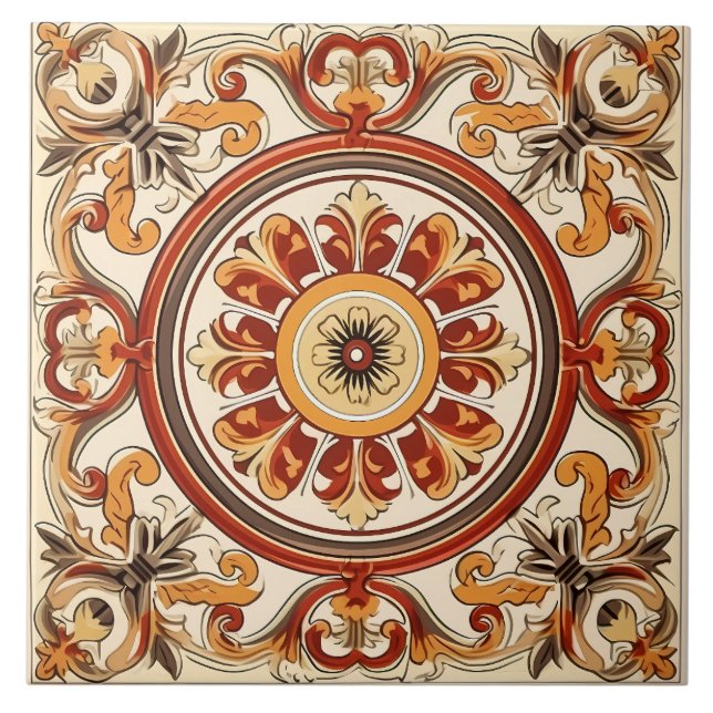 Vintage Italian Mediterranean Pattern Tile (Front)