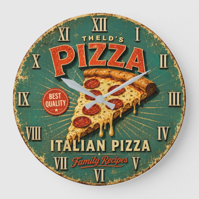 Vintage Italian Pizza Large Clock (Front)