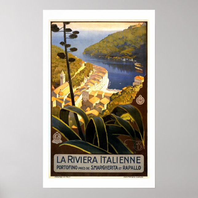 Vintage Italian Riviera Portofino Travel Poster (Front)