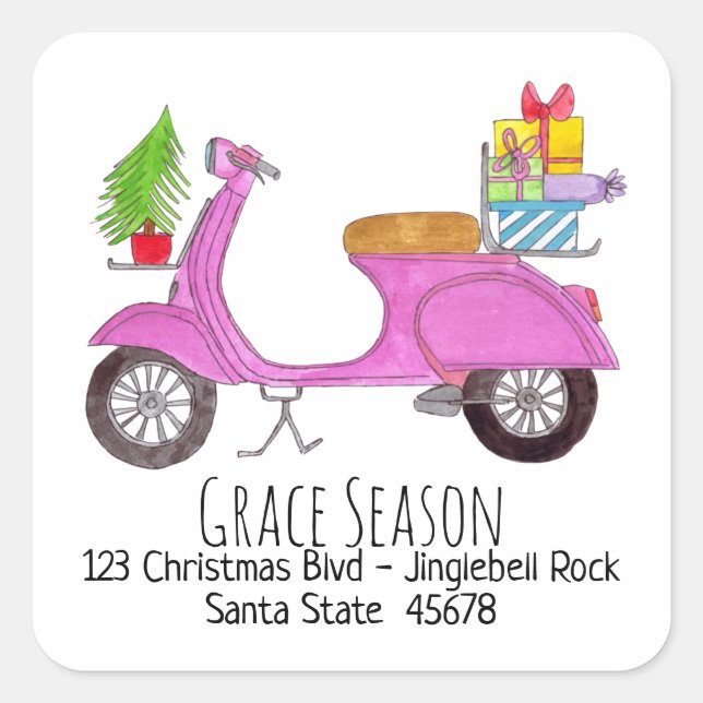 Vintage Italian Scooter with Christmas Gifts Square Sticker (Front)