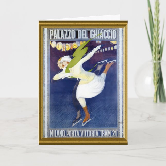 Vintage Italian skating poster Holiday Card (Front)