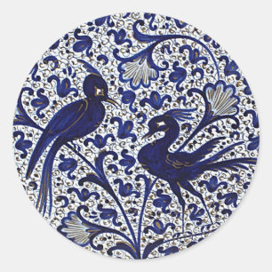 Vintage Italian-Style Blue-Gold Love-Birds Classic Round Sticker
