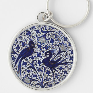 Vintage Italian-Style Blue-Gold Love-Birds Key Ring