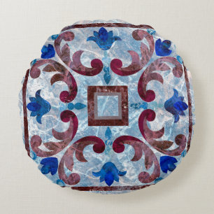 Vintage Italian tile with Moroccan patternabstract Round Cushion
