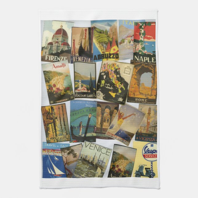 Vintage Italian Travel Posters Collage  Tea Towel (Vertical)