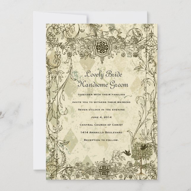 Vintage Italian Verdigris Wedding Invitation (Front)