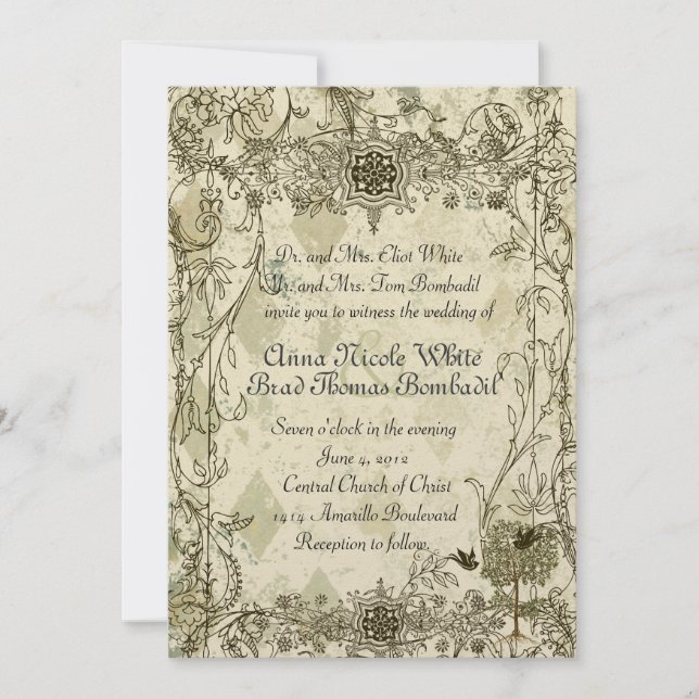 Vintage Italian Verdigris Wedding Invitation (Front)