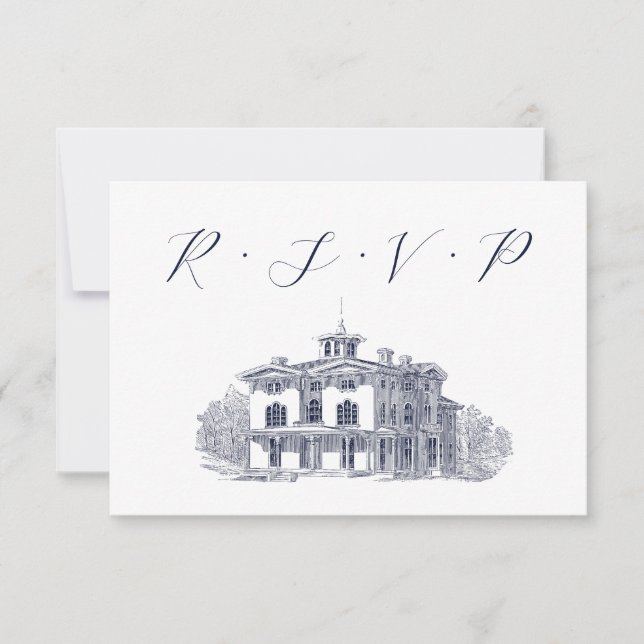 Vintage Italian Villa Illustration Wedding RSVP Card (Front)
