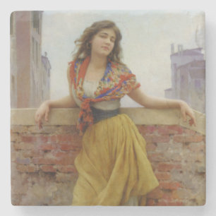 Vintage Italian Water-Carrier Girl Stone Coaster