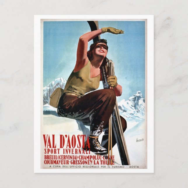 Vintage Italian winter sports ski travel ad Postcard (Front)