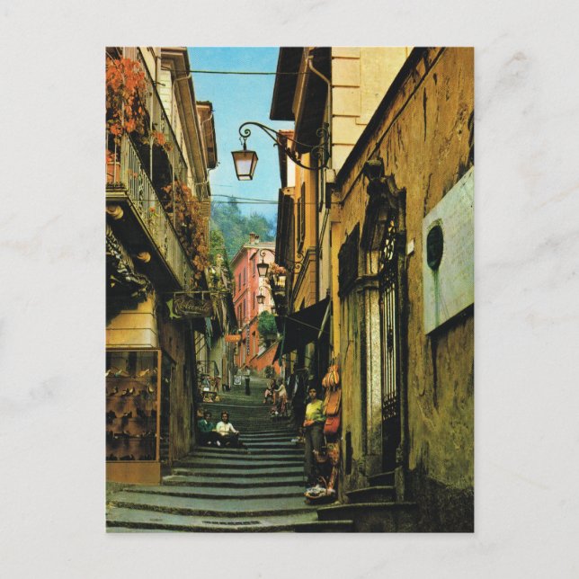 Vintage Italy Bellagio Street of steps Postcard (Front)