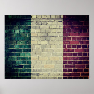 Vintage Italy flag on a brick wall Poster