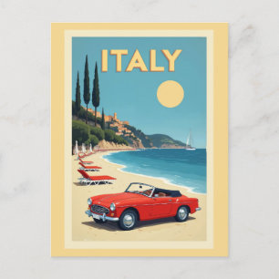 Vintage Italy Italian Coast Beach Car  Postcard