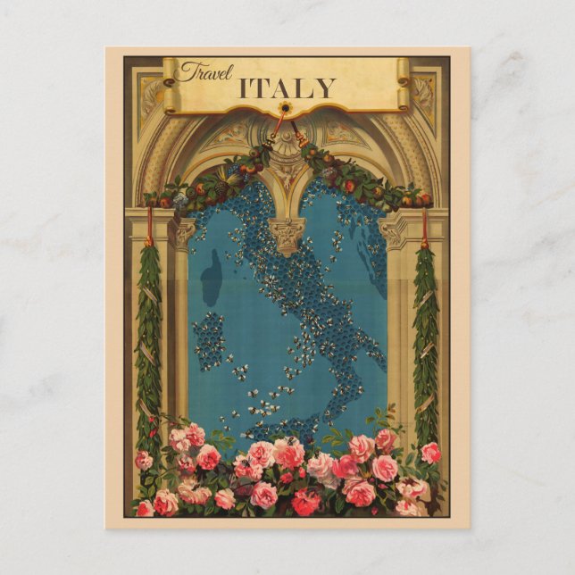 Vintage Italy Italian Map Travel Postcard (Front)