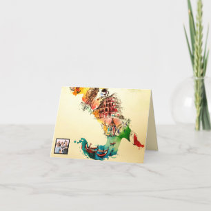 Vintage Italy Map City Travel Love Watercolor Holiday Card