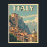 Vintage Italy Retro Italian Travel Postcard<br><div class="desc">Anyone would love to receive this vintage Italian travel postcard featuring a retro illustration of a mountain town with a cathedral in Italy!</div>