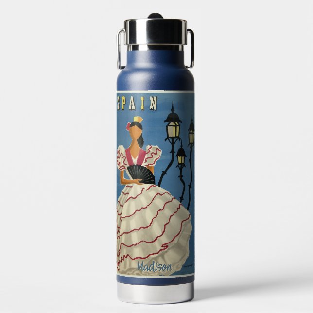 Vintage Italy Travel custom name Water Bottle (Front)