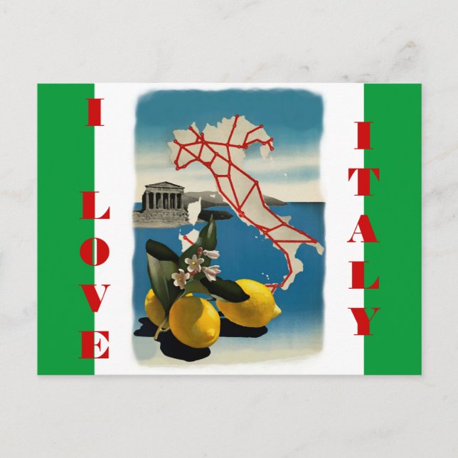 Vintage Italy Travel Post Card with Flag Colours (Front)
