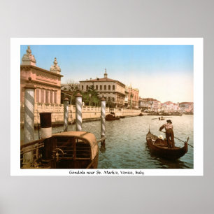 Vintage Italy, Venice Gondola at Mark's Basilica Poster