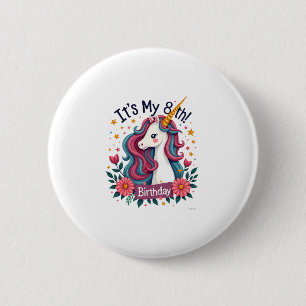 Vintage Its My 8th Birthday Unicorn Rainbow Floral 6 Cm Round Badge