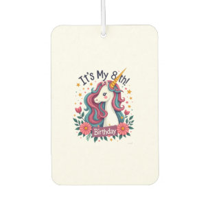 Vintage Its My 8th Birthday Unicorn Rainbow Floral Car Air Freshener