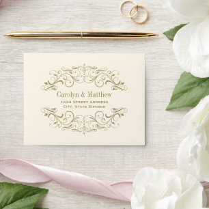 Vintage Ivory and Antique Gold Flourish Wedding Envelope