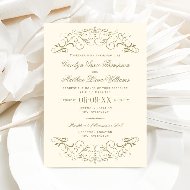 Vintage Ivory and Antique Gold Flourish Wedding Invitation (Creator Uploaded)