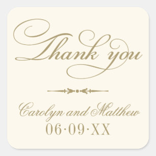 Vintage Ivory and Antique Monogram Thank You Square Sticker