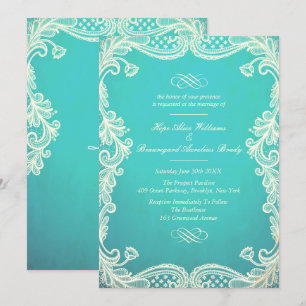 Vintage Ivory and Mint Lace Wedding Invitations