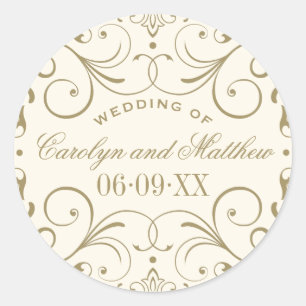 Vintage Ivory Antique Flourish Wedding Monogram Classic Round Sticker
