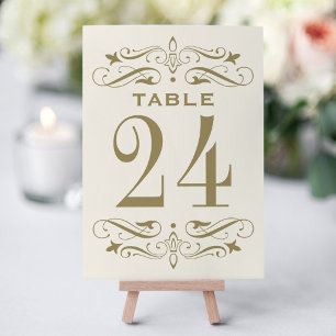 Vintage Ivory Antique Gold Flourish Wedding Table Number