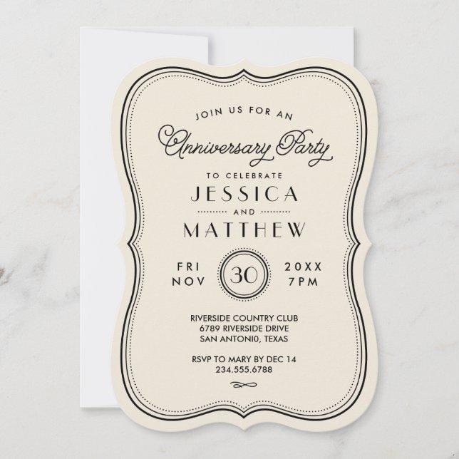 Vintage Ivory Art Deco Anniversary Party Invitation (Front)